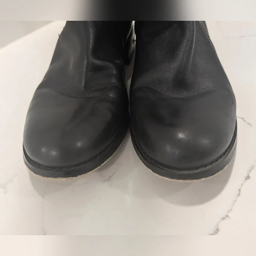 Michael Kors Arley Tall Riding Boots Black Leather Size 7 Silver Hardware Zipper